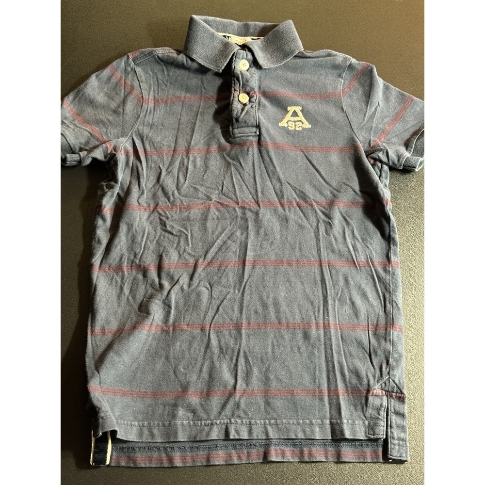 Abercrombie Kids Boys Polo Shirt Muscle M Striped Gray Red A92 Logo Cotton